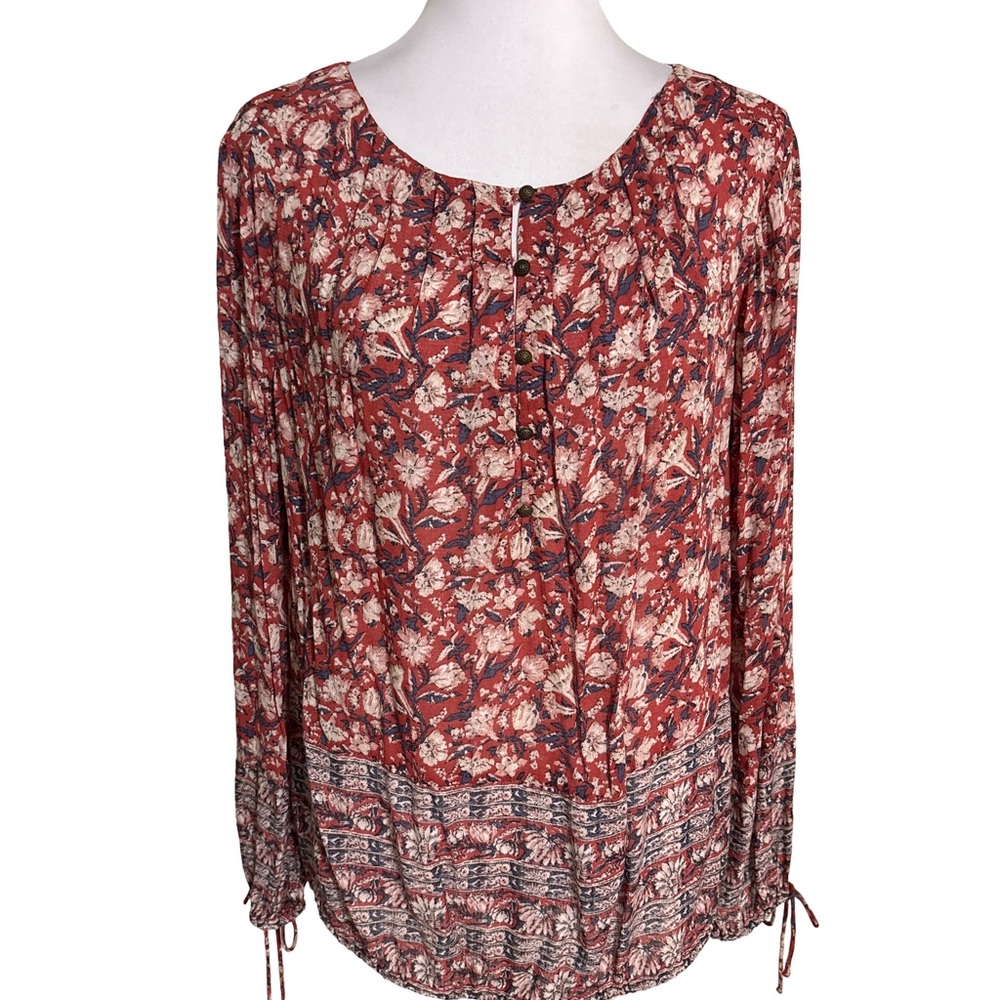 Lucky Brand Floral Blouse Red and Cream